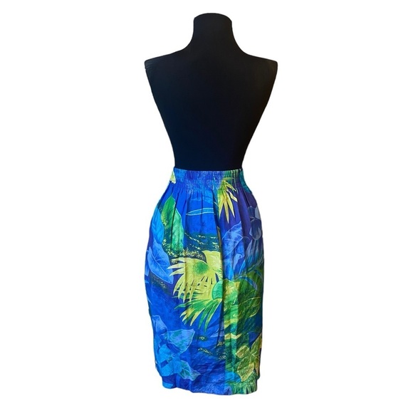 Vintage Melrose Blue & Yellow Floral Semi Wrap Skirt - Picture 6 of 11